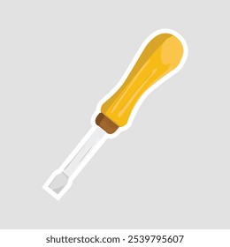 Etiqueta engomada de la Ilustración vectorial del destornillador de la cabeza plana – herramienta gráfica esencial para el bricolaje y el mantenimiento. Ideal para guías de tecnología, planificadores de mantenimiento o decoración temática de herramientas