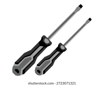 Destornillador de cabeza plana con mango amarillo y negro aislado, herramienta de mano de mantenimiento de Profesional para reparación casera, bricolaje y Vector de servicio técnico
