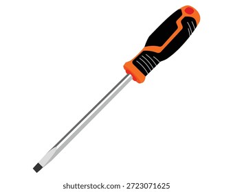 Destornillador de cabeza plana con mango amarillo y negro aislado, herramienta de mano de mantenimiento de Profesional para reparación casera, bricolaje y Vector de servicio técnico