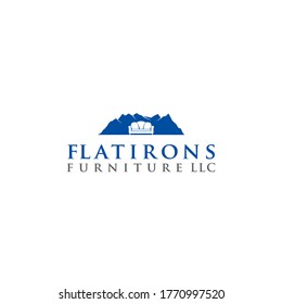 Vector de logotipo Flatiron, montaña de ilustración, símbolo de sofá, signo de mobiliario.
