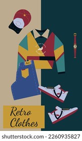 Flatlay clothes retro style for background and object 