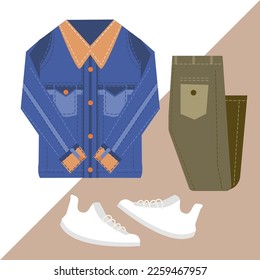 Flatlay clothes vector illustration background 