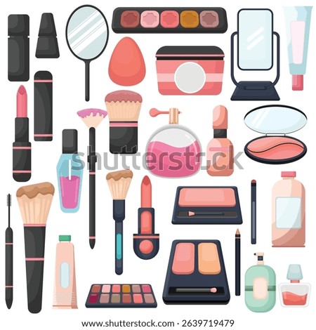 Flatlay of Colorful Cosmetics and Makeup Tools Collection