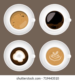 flatlay design for coffee cup set isolated on white background. Vector illustration 