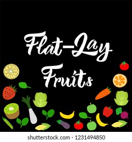 Flat-lay fruits on black background vector EPS10
