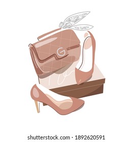Flatlay Women's accessories  with shoes, and bag
