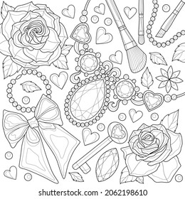 Flatley with necklace and roses.Coloring book antistress for children and adults. Illustration isolated on white background.Zen-tangle style. Hand draw