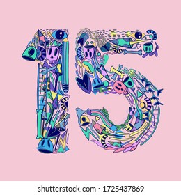 15 Zahlen Illustration doodle Spaß Vollfarbe