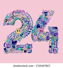 24 Zahlen Illustration doodle Spaß Vollfarbe
