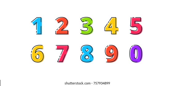 FLATLI. Flat line font. Latin alphabet  numbers from 1 to 0. Signs in line flat style. Cute modern capital numbers. Vector trendy flat line figures - Shutterstock ID 757934899