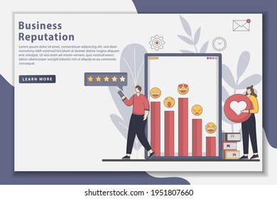 Flatline design Business reputation landing page concept. Concept of reputation management. People and improving customer loyalty. Online rating and feedback. Flat vector illustration