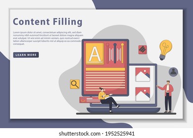 Flatline design Content filling landing page concept.  Can use for banner, web landing page, UI, mobile app, flyer, and another related occasion