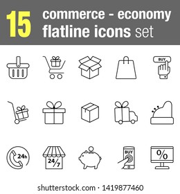 Flatline icons set Commerce and Economy