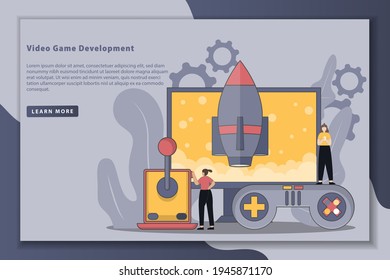 Flatline style design Video game development illustration. concept of web page design for templates, UI, web, mobile app, posters, banners, flyers, development. vector illustration