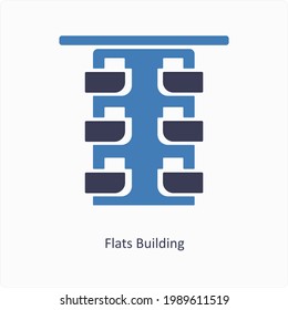 Flats Building or Property Icon Concept 