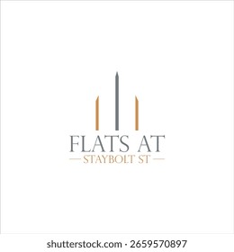 Flats At Staybolt logotipo com três pilares ícone em marrom e cinza