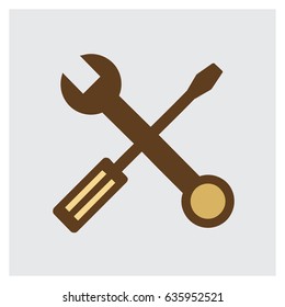 Flats style wrench and screwdriver icon set. Wrench hammer icon or symbol. Vector illustration.