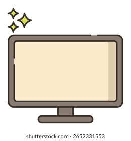Flat-screen monitor with a gray frame and three yellow sparkling