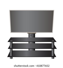 Flat-screen TV LCD, plasma on a special stand realistic vector illustration.