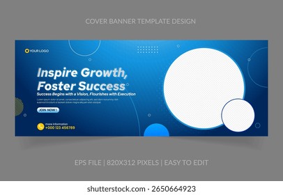 Flat-style blue banner layout, ideal for promotions and branding. With image placeholder