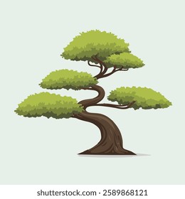 A Flat-Style Bonsai tree on a Plain White Background