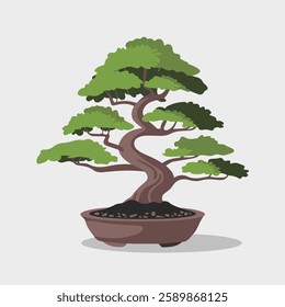 A Flat-Style Bonsai tree on a Plain White Background