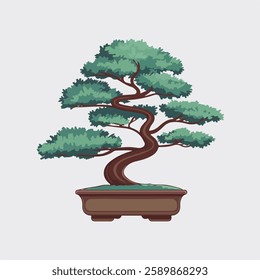 A Flat-Style Bonsai tree on a Plain White Background