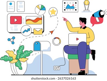 A flat-style business chart or diagram showcasing statistics and data visualization. Ideal for presentations, reports, or infographics, this design uses a clean and modern aesthetic.