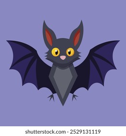 Flat-style cartoon bat icon featuring a playful and spooky character, perfect for Halloween or gothic designs