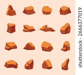 A flat-style cartoon rock and stone set featuring boulders, formations, and textures. Perfect for geology, desert or mountain landscapes, infographics, and creative nature designs.