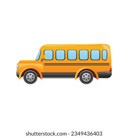 flat-style concept of public transport. Set of city buses with front and side views, a bus stop, and a ticket machine. Isolated vector illustration. yellow schoolbus transportation education.