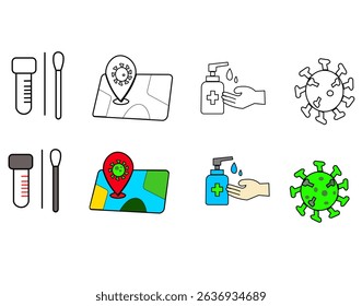 Flat-style Corona icon set: virus, mask, vaccine, hand wash, and more. Perfect for medical design, education, and health campaigns. 