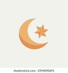A Flat-Style Crescent moon and star on a Plain White Background