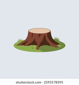 A Flat-Style Cut tree stump on a Plain White Background