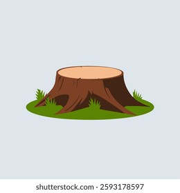 A Flat-Style Cut tree stump on a Plain White Background