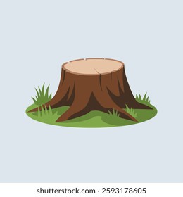 A Flat-Style Cut tree stump on a Plain White Background