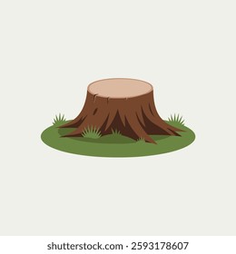A Flat-Style Cut tree stump on a Plain White Background