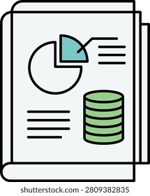 Flat-style document with pie chart and database cylinder flatdesign piechart infographic