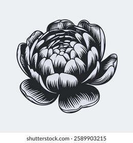A Flat-Style flower silhouette on a Plain White Background
