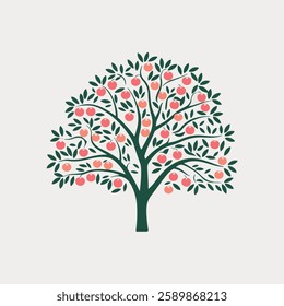 A Flat-Style Fruit-bearing tree on a Plain White Background