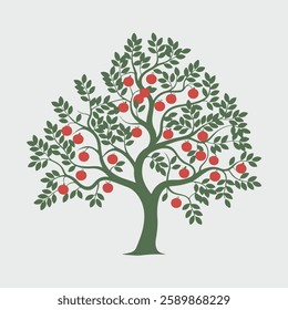 A Flat-Style Fruit-bearing tree on a Plain White Background