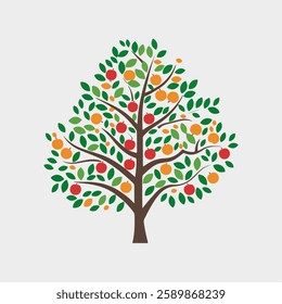A Flat-Style Fruit-bearing tree on a Plain White Background