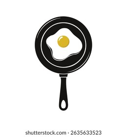 A flat-style frying pan with a cooked egg inside — ideal for breakfast menus, cooking blogs, or kitchen graphics