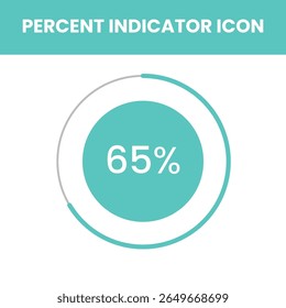 Indicador radial de azul esverdeado de estilo plano a 65% ótimo para componentes UX de interface do usuário, ícones de aplicativo, barras de progresso, infográficos, painéis e gráficos de status de conclusão.