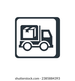 A flat-style icon for a delivery truck sign A van vector image is set against a solitary white background. The idea for a cargo car company