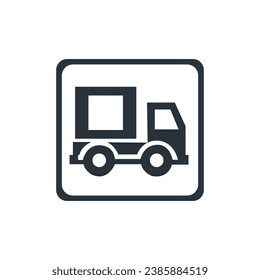 A flat-style icon for a delivery truck sign A van vector image is set against a solitary white background. The idea for a cargo car company