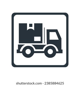 A flat-style icon for a delivery truck sign A van vector image is set against a solitary white background. The idea for a cargo car company