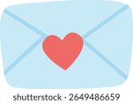 Flat-style illustration of a closed light blue envelope with a red heart in the center, symbolizing love, affection, or heartfelt messages, ideal for romance or communication themes