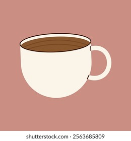 Flat-style illustration of a coffee cup filled with a warm beverage, perfect for coffee-related designs, branding, cafe decor, or cozy kitchen themes.