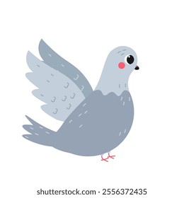 Flat-style illustration of a cute pigeon with raised wings, representing freedom and elegance. Perfect for nature-themed designs, greeting cards, and bird-related projects.